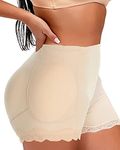 Jengo Fake Butt Lifter Pants Lace Hip Enhancer Pads Underwear Shapewear Control Knickers Padded Panties Bum Booty Boyshorts, Nude, M