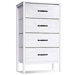 LYNCOHOME White Dresser for Bedroom with 4 Drawers, Storage Cabinet for Closet, Living Room, Nursery, Hallway, Fabric Chest of Drawers for Clothes with Metal Frame, Wooden Board