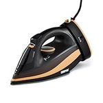 Geepas 2 in 1 Cordless Steam Iron - Ceramic Soleplate, Use Corded or Cordless - 300ML, Vertical & Burst Steam - Anti-Drip & Anti-Calc Function - Extra Long 3 Metre Power Cord - 2400W, Black & Gold