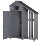 Outsunny Wooden Garden Storage Shed with 3 Shelves, Outdoor Garden Tool Storage Cabinet with Tilt Roof, Firewood Rack Log Carrier, 129 x 51.5 x 180cm, Grey