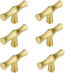 MARGUERAS 6Pcs Bamboo Shape Zinc Alloy Cabinet Knobs Handles pulls, Dresser Drawer Cabinet Cupboard Closet Door Pulls Decorative Furniture Accessories Knobs (Single Hole, Gold)