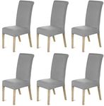 KAHEIGN Pack of 6 Chair Covers, Modern Elastic Stretch Chair Protector Removable Washable Seat Slipcover with Elastic Edge for Hotel Restaurant Wedding Part Decor Home Kitchen Dining Room (Gray)