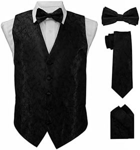 Vittorio Farina Paisley Vest for Men Set of 4 - Vest, Tie, Bow Tie & Pocket Square (Black, S)