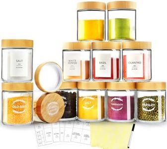 AISIPRIN 12 Pcs 8oz Glass Jars with Bamboo Lids,Spice Jars,Candle Jars for Making Candles,Multi-purpose Mason Jars for Canning,Herb,Sugar,210 Labels and Marker Included