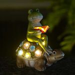 Nacome Solar Frog Riding Turtle for Garden Decor - Outdoor Statues for Patio,Yard,Balcony Ornament,Turtle Gifts for Women/Mom/Grandma,Mom's Best Gift