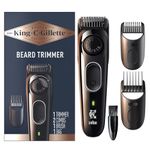 King C. Gillette Beard Trimmer with precision wheel with 40 beard length settings, 2 interchangeable combs, 1 brush, 1 USB cable and 1 zip pouch for fast and easy trimming