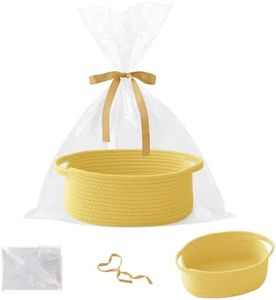 HZFTJOY Gift Basket with Gift Bag and Ribbons,Small Rope Woven Shelf Storage,Baskets for Gifts Empty,Birthday,Shower,Decorative Organizer Box for Cat Dog Pet with Handles(Yellow)