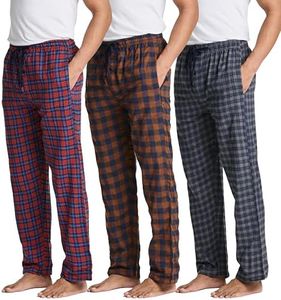 Real Essentials 3 Pack Mens Big & Tall King Size Pajama Pants Cotton Soft Pajamas Men Flannel Bottoms Fleece Buffalo Plaid Pj Lounge Pants Sleepwear Pijamas Hombres Woven Button Fly - Set 8, 5x Tall