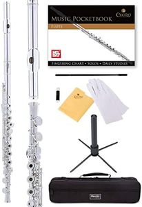 ﻿Mendini By Cecilio Flutes - Closed Hole C Flute For Beginners, 16-Key Flute with a Case, Stand, Lesson Book, and Cleaning Kit, Musical Instrument for Kids, Silver Plated