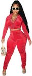 Womens 2 Piece Ruched Velour Hoodie Jogger Tracksuit Two Piece Outfits for Women, Long Sleeve Zip Up Velvet Crop Tops Jacket Tapered Pants Fall Lounge Matching Set Sportswear Jogging Sweatsuit Pockets