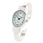 Silver Small Size Oval Face Metal Band Geneva Women's Bangle Cuff Watch, Silver, Small, Modern