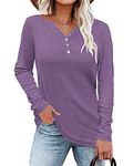 WNEEDU Women's Long Sleeve Henley Tops V Neck Tunic Shirts Button Casual Blouse