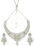 Sukkhi Most Beautiful Rhodium Plated Silver AD White Stone Collar Bone Necklace Set And Earring | Jewellery Set For Women (NS105513)