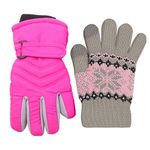 kimmyku 2pairs Kids Boy Girls Winter Snowproof Waterproof Snow Ski Gloves Mittens Thermal Warm 2 Pairs (Hot Pink, 6-8Years)