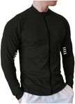 OYOANGLE Men's Zip Up Track Jackets Long Sleeve Mock Neck Workout Athletic Running Jacket Coat Black Medium