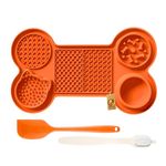 Foodie Puppies 6in1 Bone Lick Mat with Cleaning Brush and Spatula - (Bone Lick-Mat) for Dogs & Cats Silicone Mat with Suction, Slow Feeders for Yogurt, Peanut Butter, Canned Dog Treat, Anxiety Relief