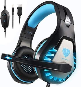 Gaming Headset for PS4, Xbox One, PC, PS5, Laptop, Mac, Nintendo Switch, 3.5MM Noise Cancelling Over Ear Headphones with Mic, Bass Surround, Soft Memory Earmuffs Blue