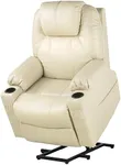 YITAHOME Power Lift Recliner Chair for Elderly, Electric Lift Chair with Heat and Massage, Faux Leather Recliner Sofa with 2 Cup Holders, Side Pockets & Remote Control for Living Room (Beige)