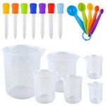 BATINO 18Pcs Measuring Cups with Spoons and Droppers Set, Heat Resistant Measuring Jugs Set Plastic Jug Beakers Labs Graduated Beakers Mixing Cups Liquid Baking Cooking Measure Tool