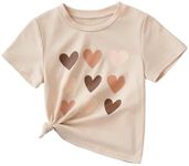 OYOANGLE Girl's Cute Graphic Casual Round Neck Short Sleeve Tee Shirt Tops Apricot 5Y