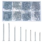 720 Pcs Assorted Nails for Wood, Flat Head Nails, Silver Hardware Wall Pictures Pins Tacks Nails Set, Finishing Nails Assortment Fasteners for Hanging Picture Frame Mirror Construction Nails