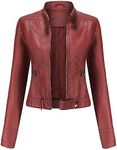 YFFUSHI Women Classic Faux Leather PU Moto Biker Jacket Short Slim Fit Casual Zip Up Coat