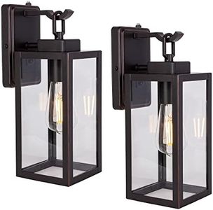 LIT-PaTH Dusk to Dawn Outdoor Wall Lantern, Wall Sconce as Porch Lighting Fixture, E26 Medium Base Max 60W, Anti-Rust Metal with Glass Shade, Oil Rubbed Bronze Finish, 2-Pack