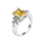 Beydodo Wedding Rings for Women White Gold Plated, Promise Rings for Women with Yellow Cubic Zirconia, Size R 1/2