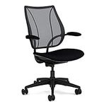 Humanscale Liberty Task Chair | Monofilament Black Mesh Back and Fourtis Black Seat | Black Frame with Black Trim | Height-Adjustable Duron Arms | Standard Foam Seat, 3" Carpet Casters, 5" Cylinder