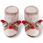 Dream Bridge Girls Booties Christmas Kids Slippers Boots Reindeer Elk Animal Warm Plush Fluffy Ankle Booties,Grey,1/2 UK,Size XL