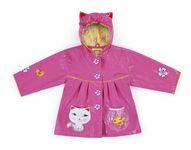 Kidorable Pink Lucky Cat PU All-Weather Raincoat for Girls w/Fun Ears, Flowers, Fish Bowl Pocket, Pink, 5