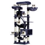 Heybly Cat Tree，71-Inch Tall Tower for Indoor Cats with 2 Perches, 2 Big Condos, 2 Hammocks, Basket, Scratching Pad，Large Cat Furniture and Condo, Smoky Gray HCT034G