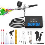 TURNRISE Airbrush Kit with Air Compressor: 50PSI High Pressure Air Brush Kit with 0.2/0.3/0.5mm Nozzle & Cleaning Set for Painting, Modeling, Cake Decorating, Makeup, Nails, Crafts