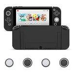 JINGDU Protective Case Compatible with Switch OLED, Slim Cover Case Dockable TPU Cover Accessories for Switch OLED Console and Grip Joy-Con, The Switch Protector with 4 Thumb Grip Caps (Black)