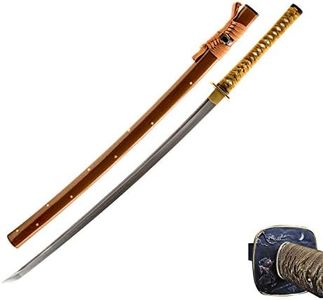 HMS Japanese Plum Blossom Samurai Katana Sword, Hand Forged, 1045 Carbon Steel Damascus Blade, Warrior and Fuju Tsuba, Brown Scabbard with Golden Dotted Patern, Sharp, Functional