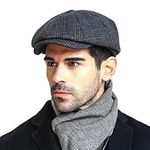 Mens Beret Men's Cotton Flat Ivy Gatsby Newsboy Driving Hat Cap Tweed Derby Hat Cabbie Hats, Grey, Large-X-Large