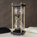 Large Sand Timer, Hourglass Timer 60 Minutes,Vintage Wooden Hour Glass Timer,Modern Home Kitchen Office Decoration (Black-Gold)