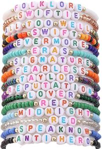 16PCS TS Lover Fearless Reputation 1989 Album Inspired Bracelet for Music Fans,Summer Beach Bohemian Bracelets Set TS Music Friendship Bracelets Gifts for Women Girls