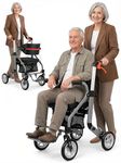 Foldable Rollator Walker for Seniors with Seat，22Lbs Aluminum Alloy Portable Mobility Wheelchair, 264Lbs Weight Capacity, Adjustable Handle & Backrest with Locking Brakes, PU Solid Tires Compact Trave