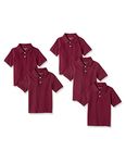 Amazon Essentials Boys' School Uniform Short-Sleeve Pique Polo Shirts, Pack of 5, Burgundy, 11-12 Years