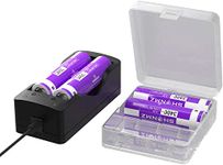 TQTHL 2023 New 4 Pack 3.7V 3400mAh 20A Flat Top Batteries Rechargeable with 2-Bay USB Charger for Flashlight, Camera, Small Fan, Sound Equipment, doorbell