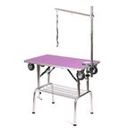 Pedigroom Stainless Steel Mobile Dog Grooming Show Table With Wheels Purple