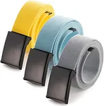 Mile High Life Cut To Fit Canvas Web Belt Size Up to 52" with Flip-Top Solid Black Military Buckle (3 Pack Yellow/Sky Blue/Gray)