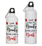 Printtoo Carabiner Clip Travel Bottle Look Like A Beauty Drink Like A Beast Print Aluminum Water Bottle Kids 750ml/25.3oz