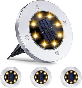 SolarX Pack of 8 Garden Lights Solar Powered, IP65 Waterproof Disk Lights, LED Solar Pathway Lights Outdoor, Solar Ground Lights for House, Walkways, Patio and Landscape Lighting (Warm White)
