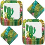 Fiesta Party Dinner Plates and Beverage Napkins Set - Cactus Succulent Design - Serves 16