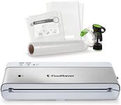 FoodSaver Compact Food Vacuum Sealer Machine with Handheld Sealer Accessory | 1 Roll & 4 Bags | Silver with White Accents [VS0100]