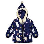 Bold N Elegant Bunny Rabbit Fur Winter Warm Quilted Bomber Puffer Hood Jacket Coat for Infant Toddler Kids (Navy Blue, 2-3 Years)