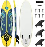 GYMAX Surfboard, 6' Body Board with Removable Fins & Protective Leash, Non-Slip Surfing Board for Surfing, Fishing Water Yoga