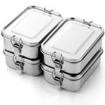 Umigy Stainless Steel Bento Box Metal Lunch Box Food Storage Containers Metal Lunch Container, Lockable Clips to Leak Proof, Reusable Dishwasher Safe Lunch Snack Boxes for Work, School(4 Pcs,850ml)